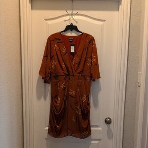 City Chic Orange Midi Wrap Dress with Dolman Sleeves